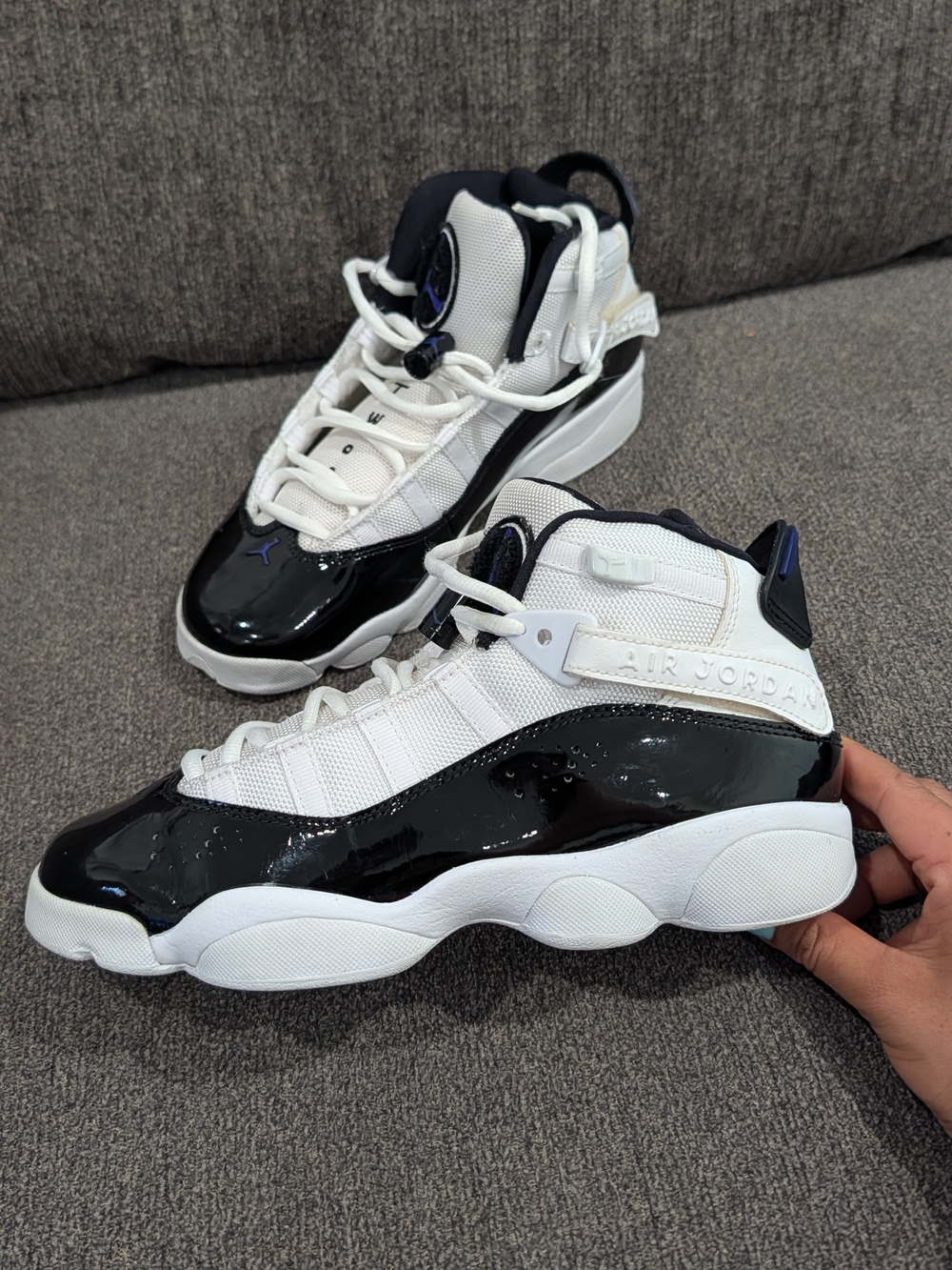 Jordan Retro White/Black with Blue Accents - Picture 3 of 10